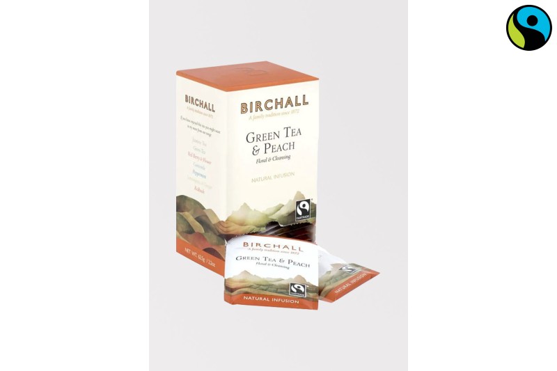 Birchall Fairtrade Green Tea & Peach 25 Envelopes